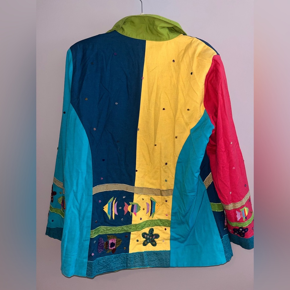 Quacker Factory Colorful Patchwork Blazer - Red, … - image 4